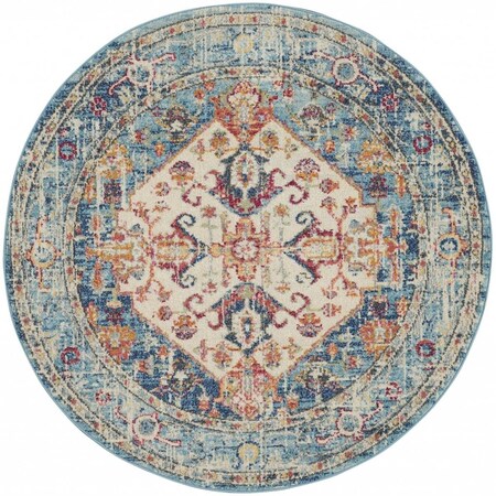Palacedesigns 4 ft. Round Ivory & Light Blue Distressed Area Rug PA3656794